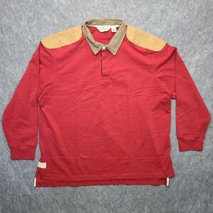 Vintage Orvis Rugby Polo Shirt Mens XL‎ Red Shoulder Patches Side Slit Preppy